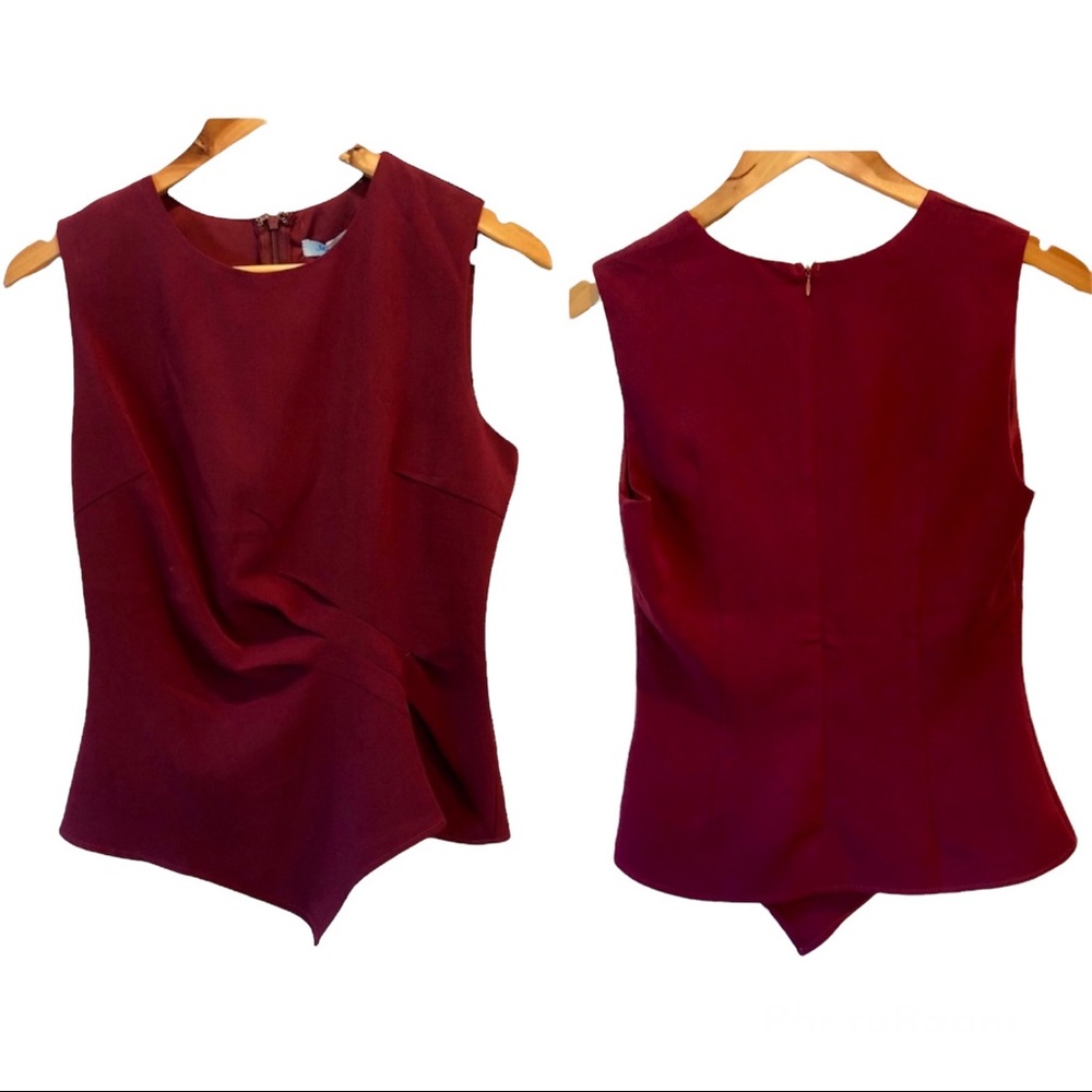 She + sky - burgundy sleeveless ruched top